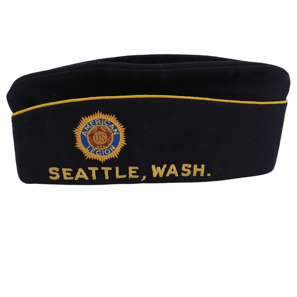 Vintage American Legion Cap Seattle WA Navy Blue Wool Hat Size 6 7/8 - Picture 1 of 7